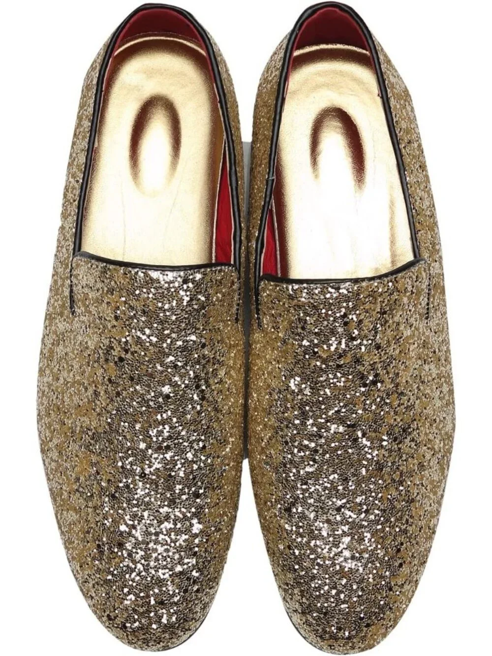 Men's Gold Leather Glitter Sparkly Loafers Slip On Tuxedo Formal Events Shoes